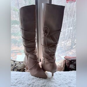 Women's Over-the-Knee Lace-Up Boots in Taupe